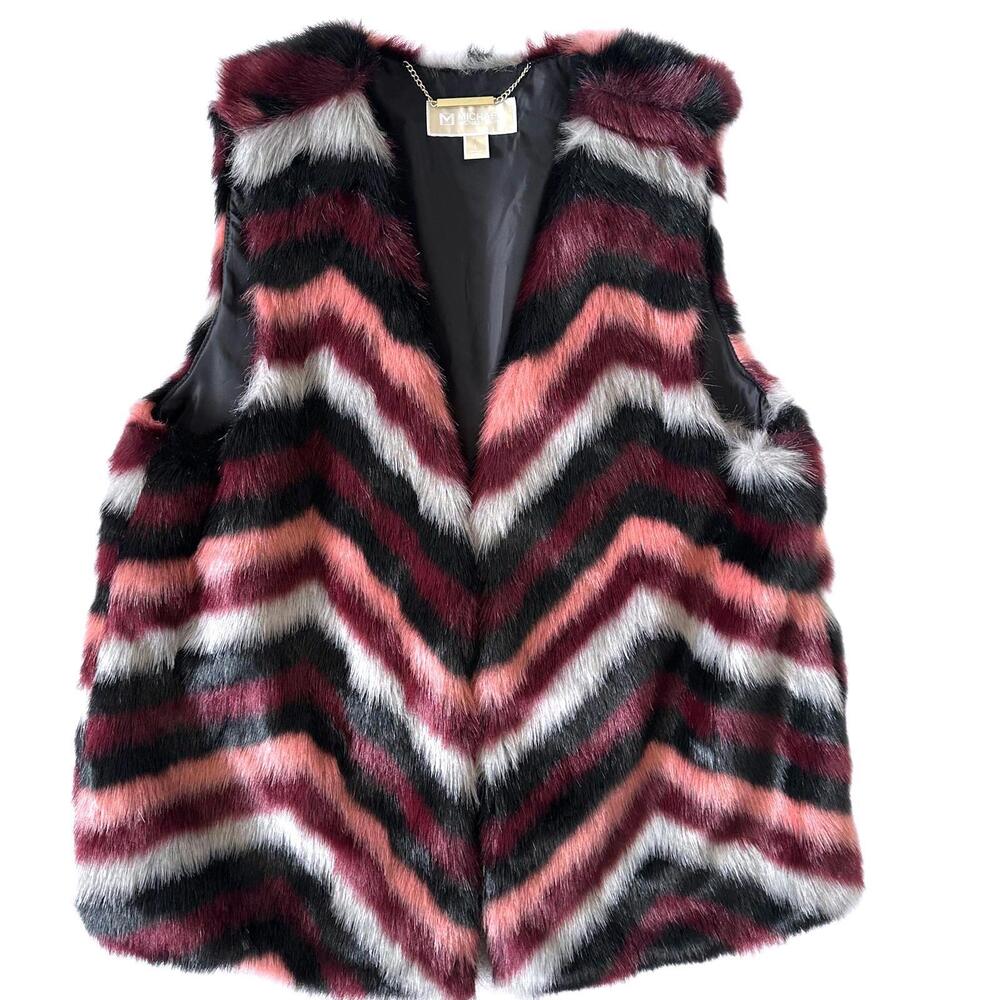 Michael Kors Multicolor Faux Fur Chevron Vest - Large